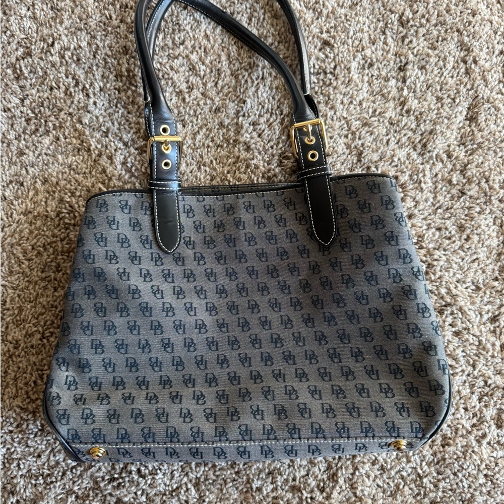 Dooney & Bourke Black and Gray Monogram Canvas Shoulder Bag